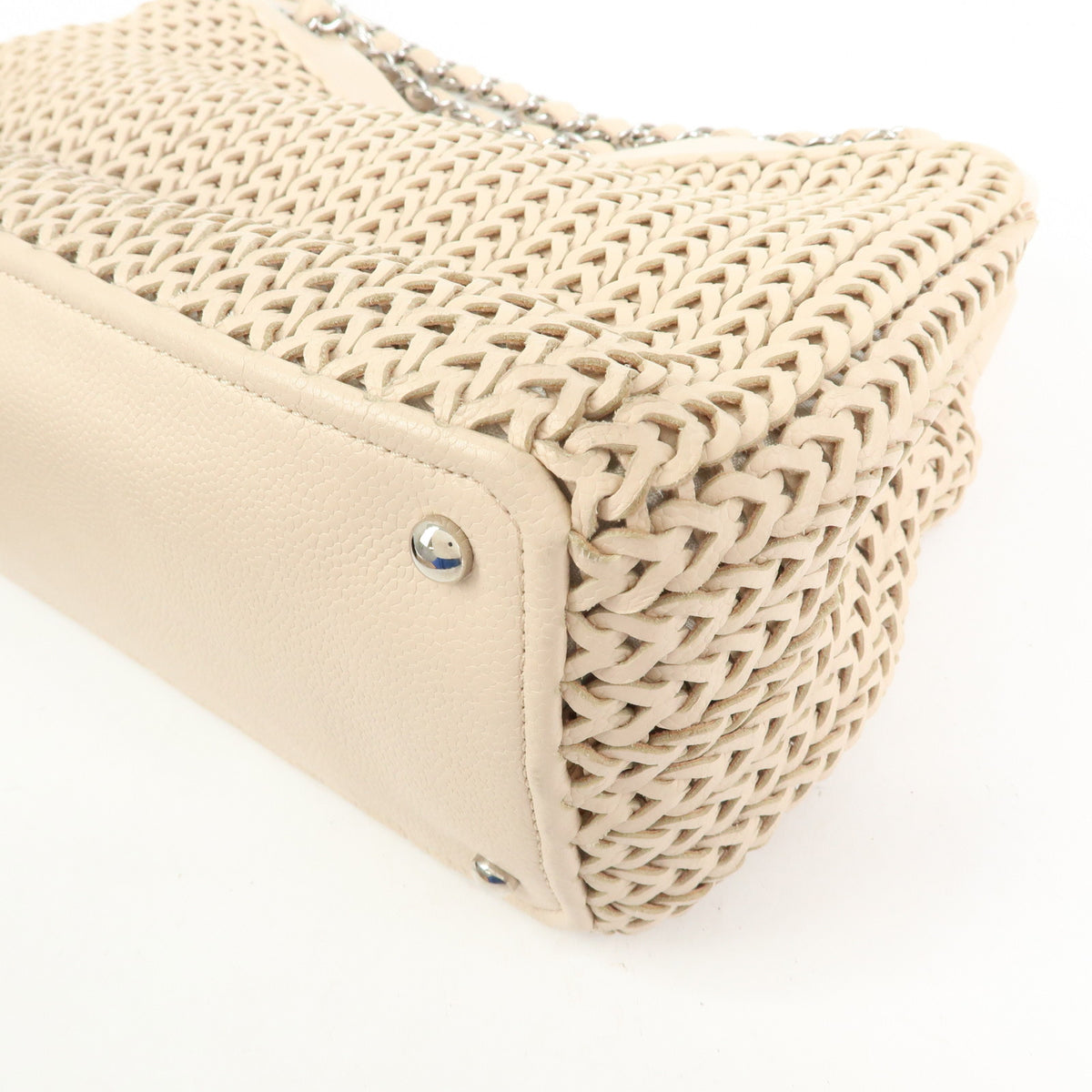 CHANEL Caviarskin Mesh CC Charm Chain Shoulder Bag Beige A28002