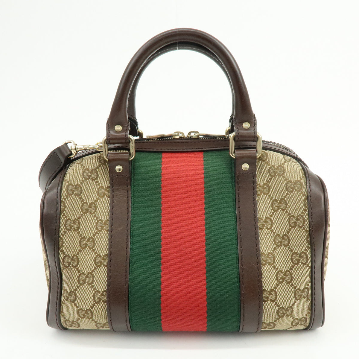 GUCCI Sherry GG Canvas Leather 2Way Bag Boston Bag Hand Bag 269876