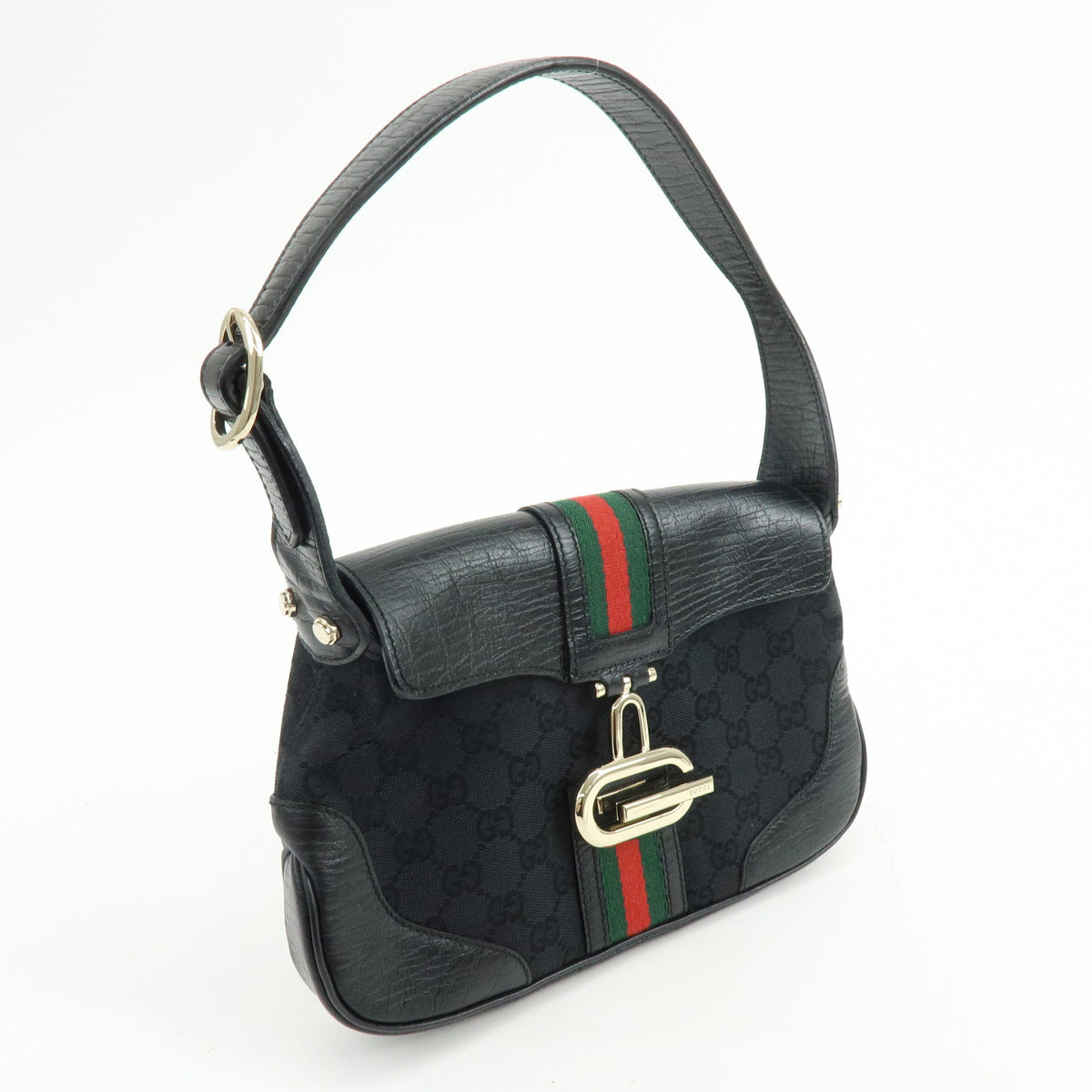 GUCCI Sherry GG Canvas Leather Shoulder Bag Hand Bag Black 130846
