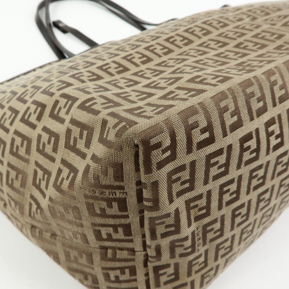FENDI Zucchino Canvas Leather Tote Bag Hand Bag Brown 8BH005