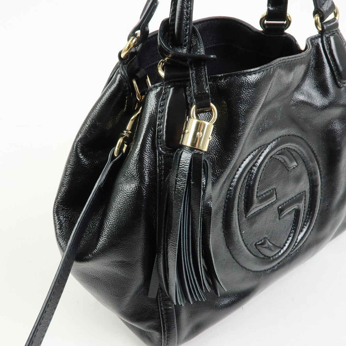GUCCI SOHO Interlocking G Patent Leather 2Way Bag Hand Bag Black 336751