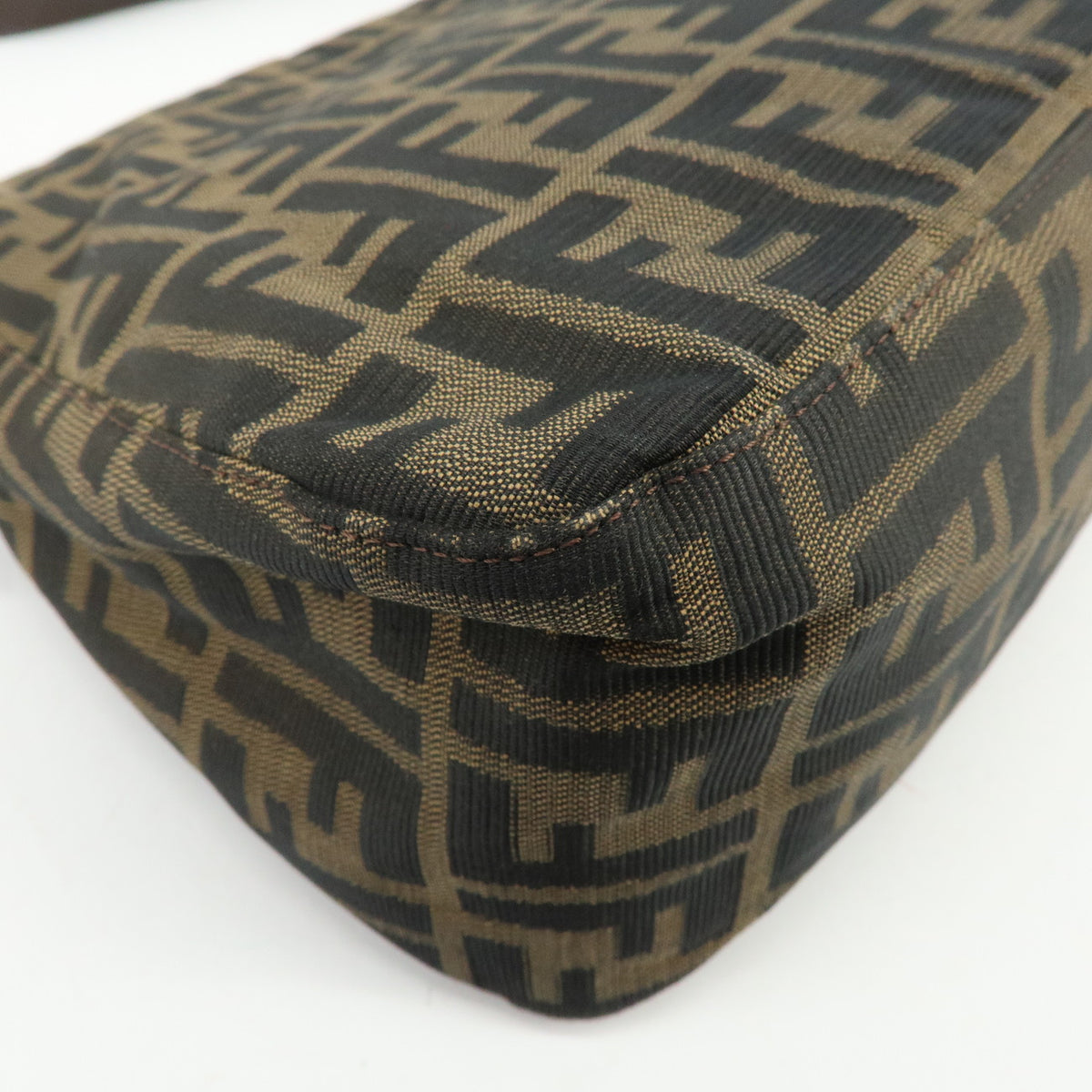 FENDI Mamma Baguette Zucca Canvas Leather Shoulder Bag Brown 26325