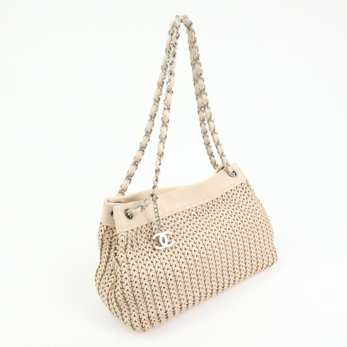 CHANEL Caviarskin Mesh CC Charm Chain Shoulder Bag Beige A28002