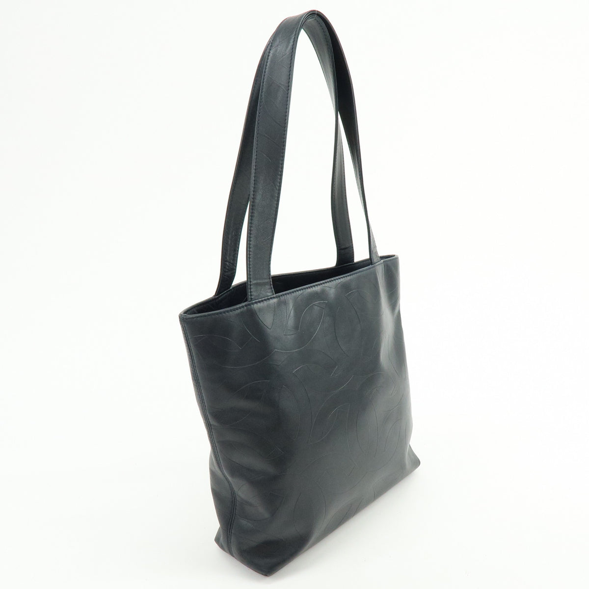 CHANEL COCO Mark Calf Leather Tote Bag Hand Bag Black