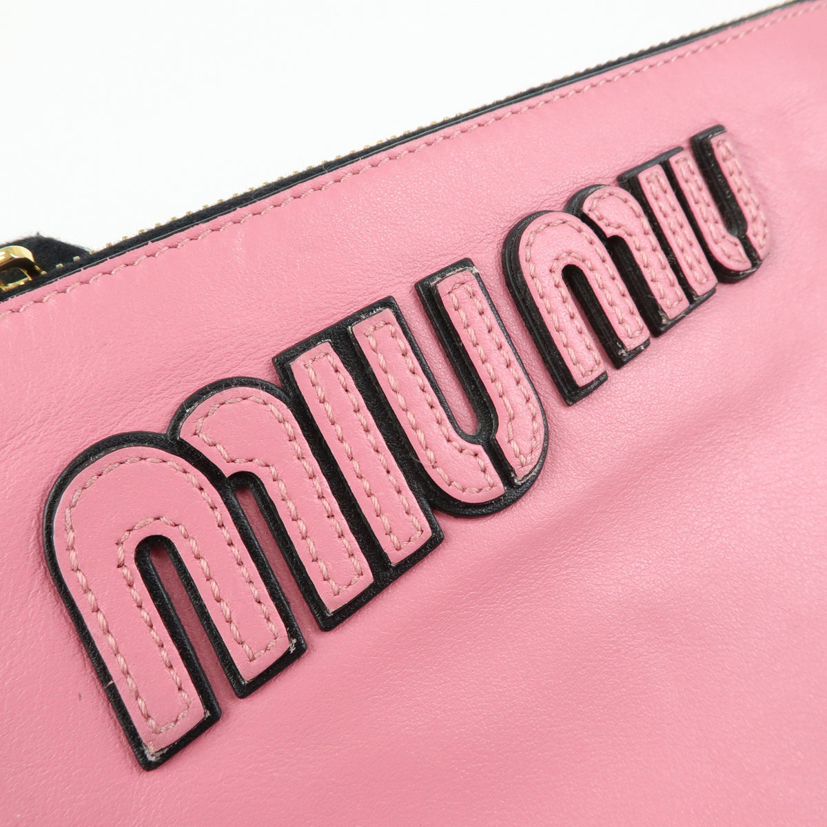 MIU MIU Logo Soft Calf Leather Clutch Bag Flat Pouch Pink 5N1890