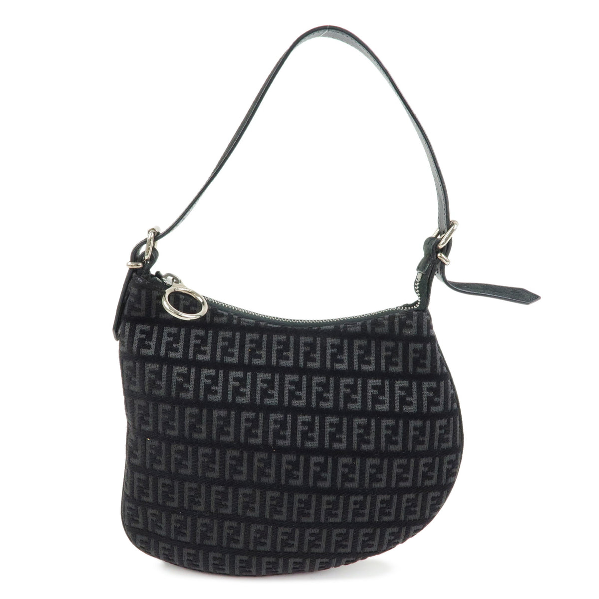 FENDI Zucchino Canvas Leather Shoulder Bag Hand Bag Black 8BR248