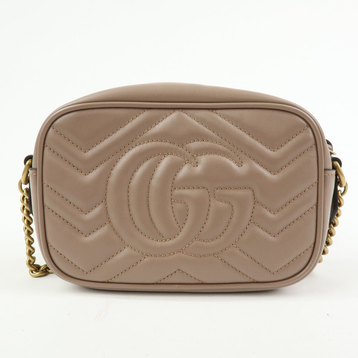 GUCCI GG Marmont Double G Leather Chain Shoulder Bag Pink Beige 448065