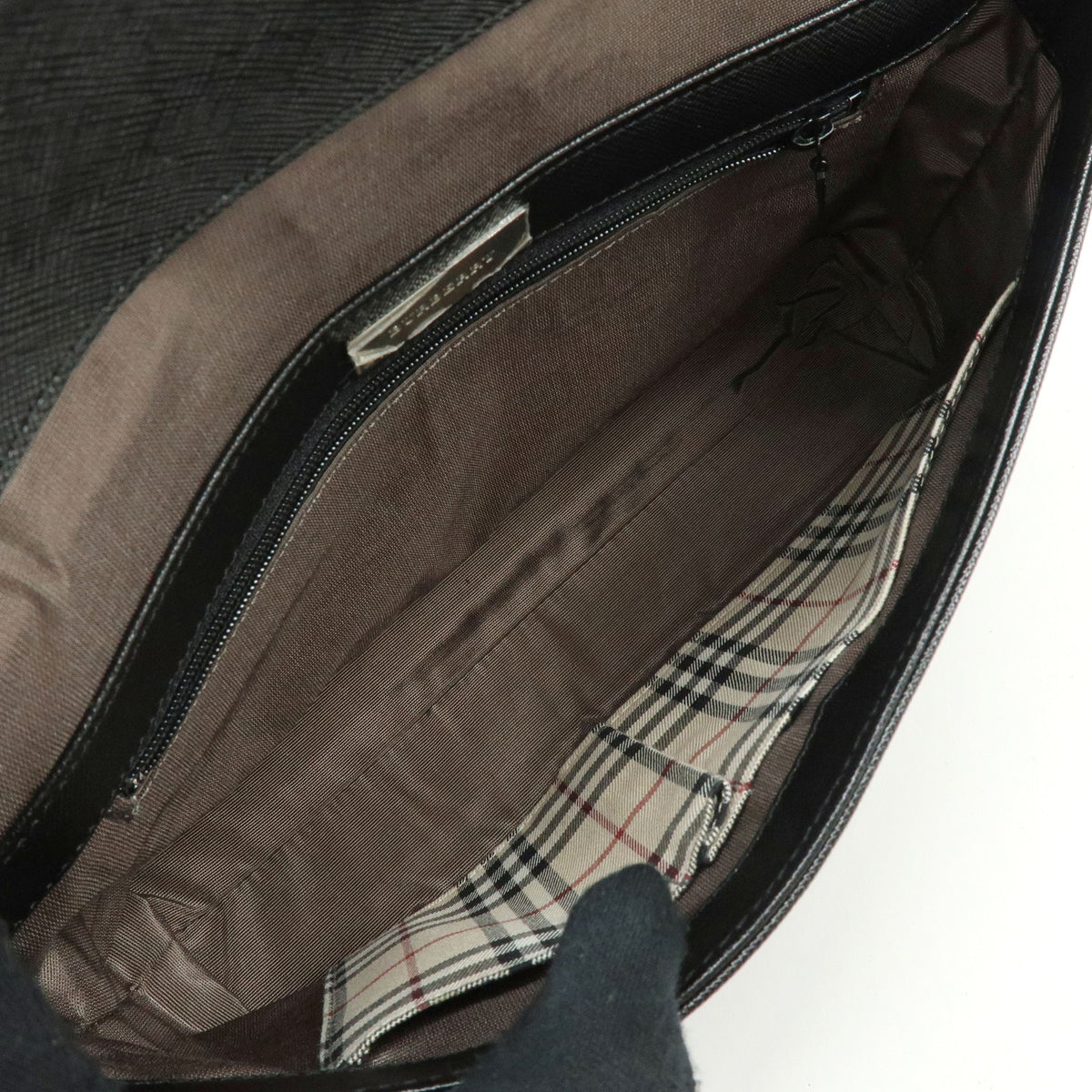 BURBERRY Logo Plate Leather Shoulder Bag Hand Bag Black