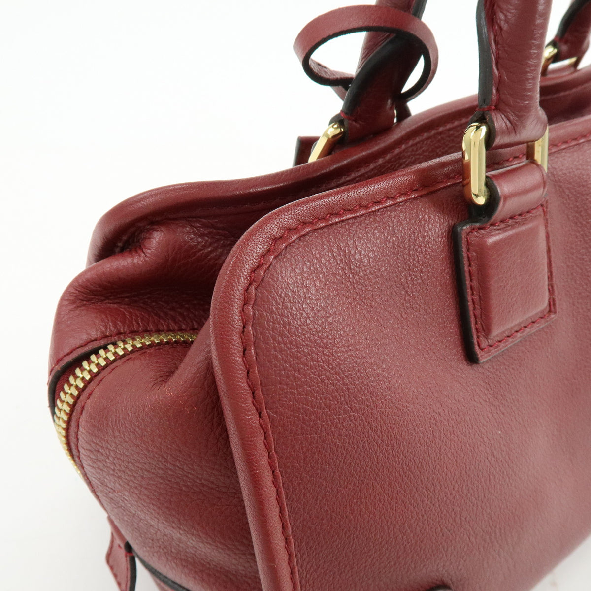 LOEWE Anagram Amazona 28 Leather Hand Bag Boston Bag Wine Red
