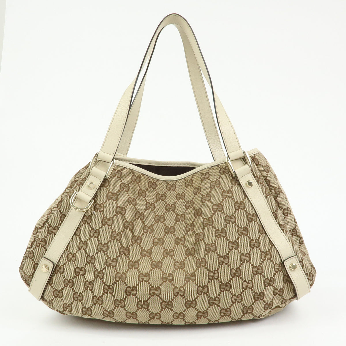 GUCCI Abbey GG Canvas Leather Tote Bag Hand Bag Beige Ivory 130736