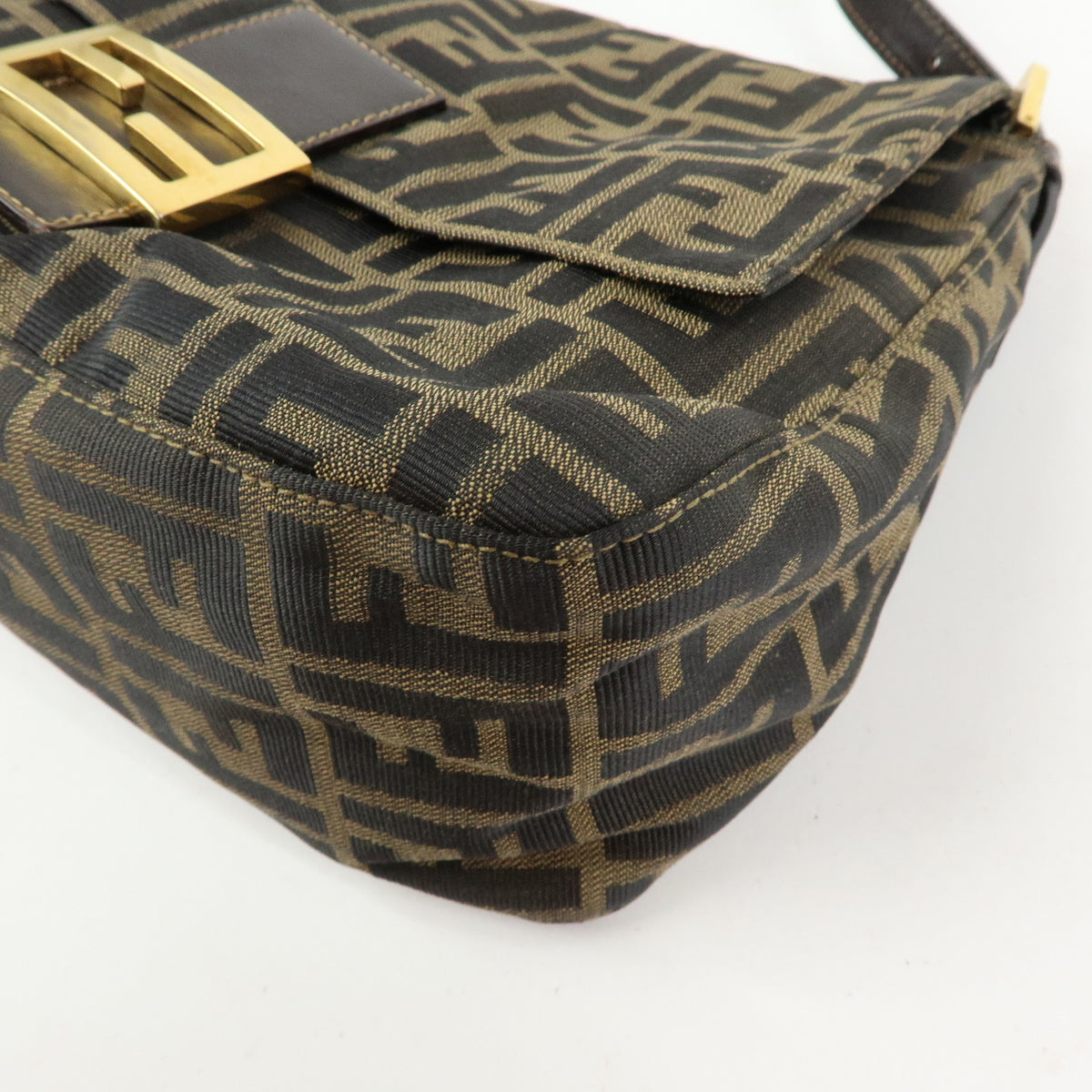 FENDI Zucca Mamma Baguette Canvas Leather Shoulder Bag Brown Gold 26325