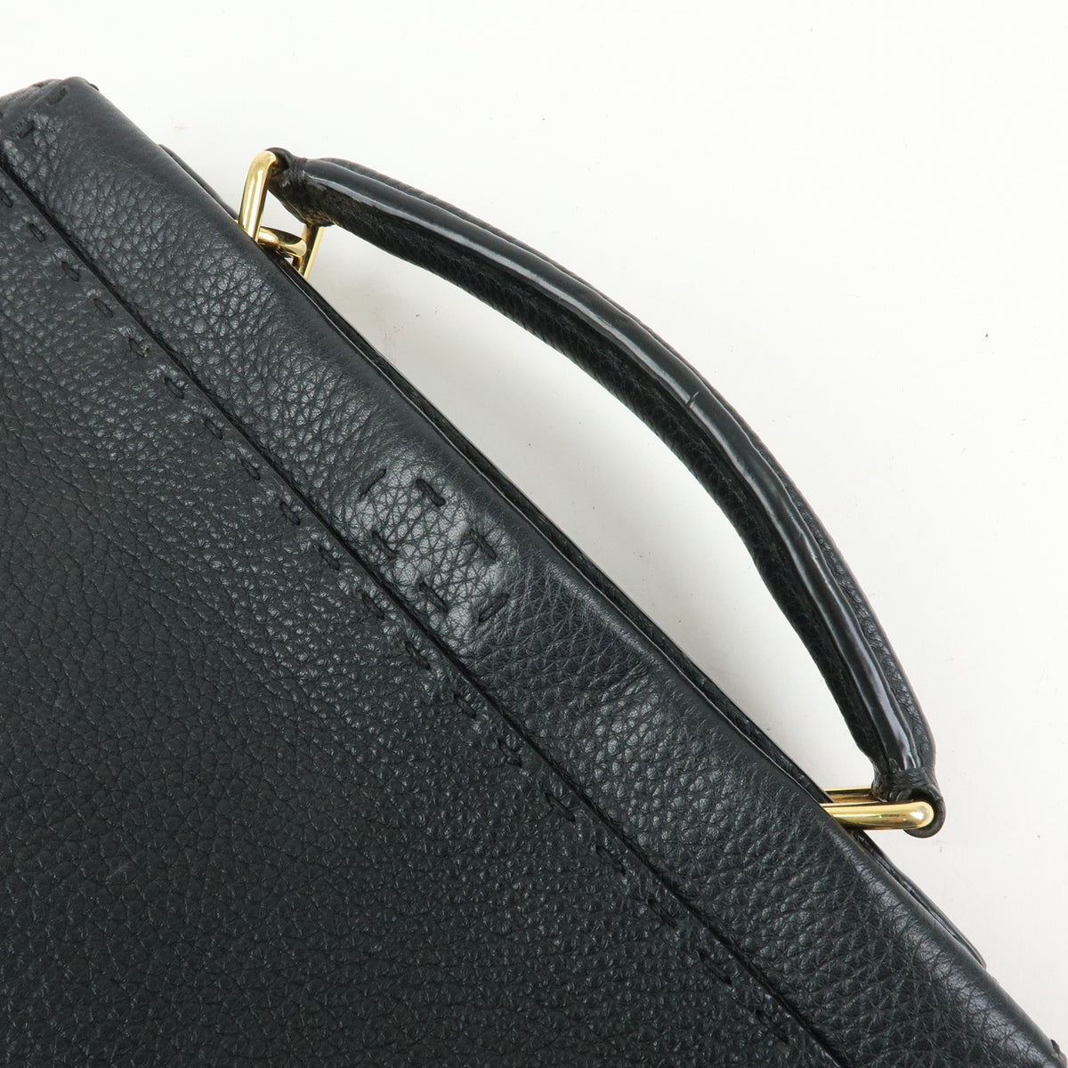 FENDI Peekaboo Seleria Calf Leather 2Way Hand Bag Black 7VA422