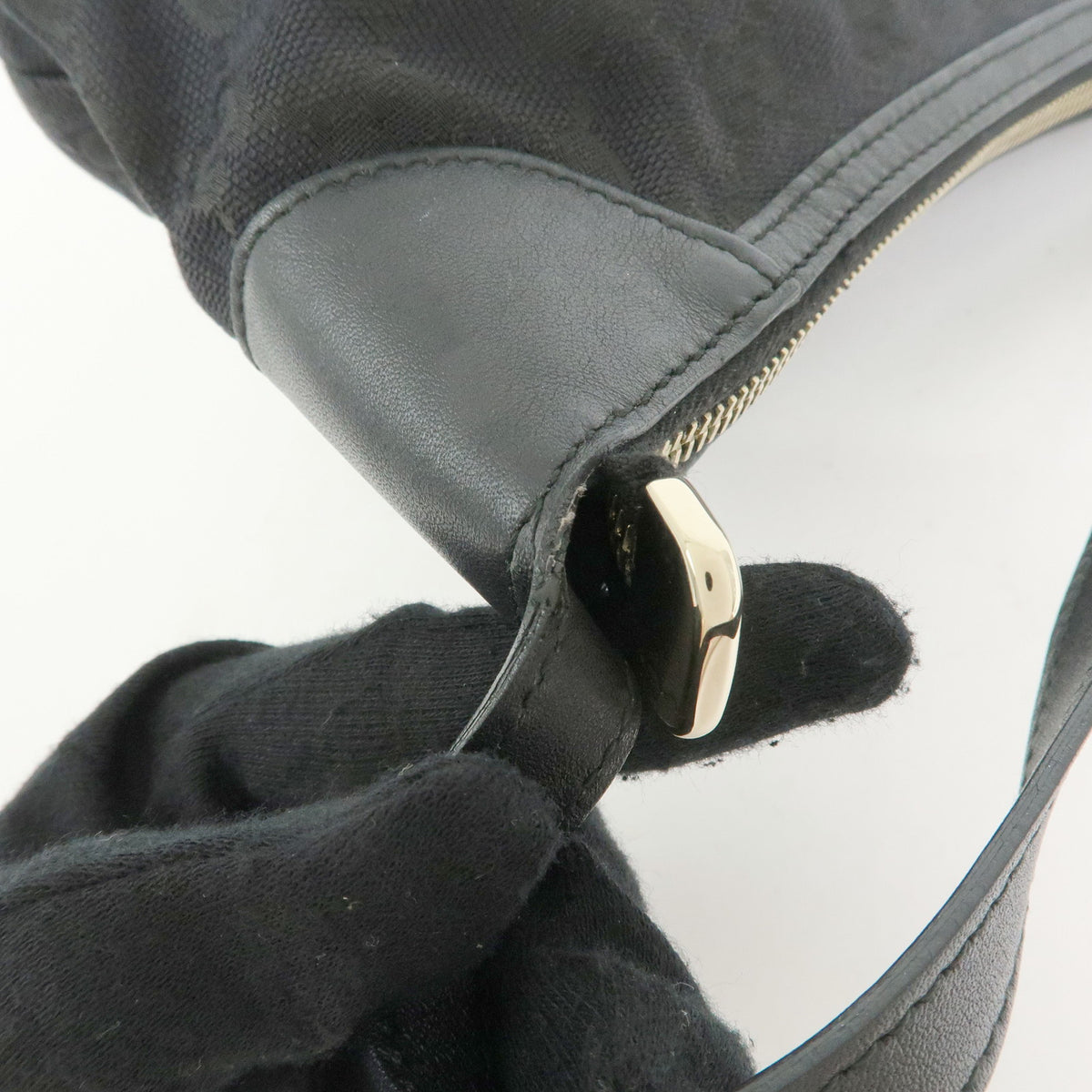 GUCCI Sherry GG Canvas Leather Accessory Pouch Hand Bag Black 224093