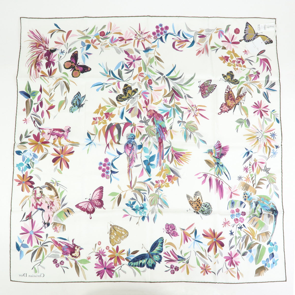 Christian Dior Toile de Jouy Fantastica 90 Square Scarf White Pink Blue