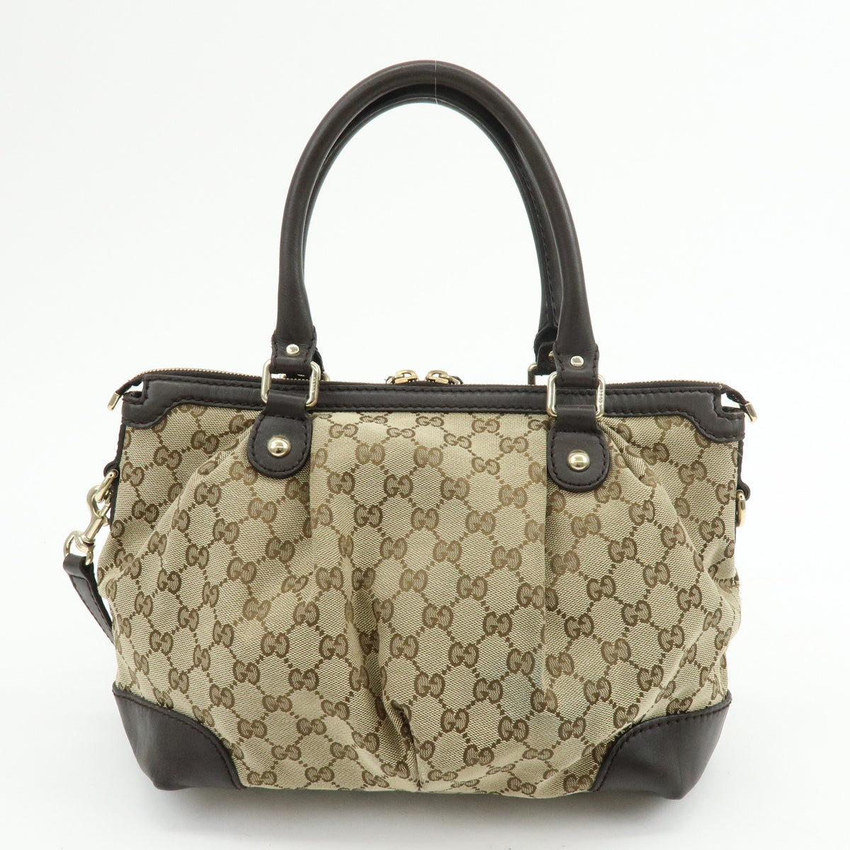 GUCCI Sukey Diamante GG Canvas Leather 2Way Bag Beige Brown 247902