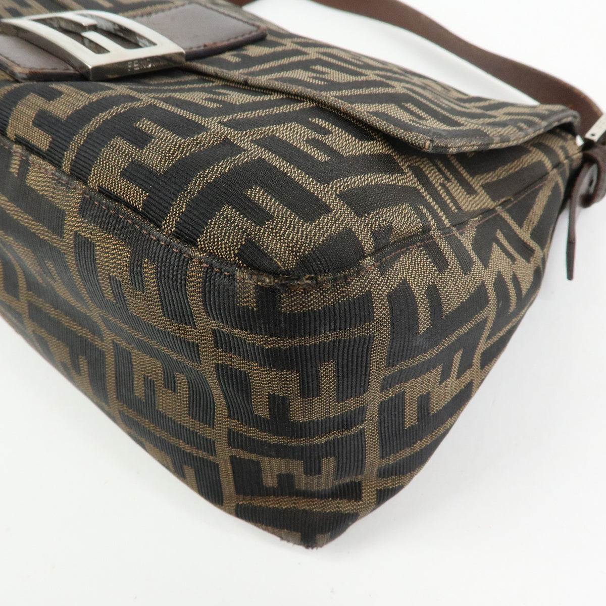 FENDI Zucca Mamma Baguette Canvas Leather Shoulder Bag Brown 26325