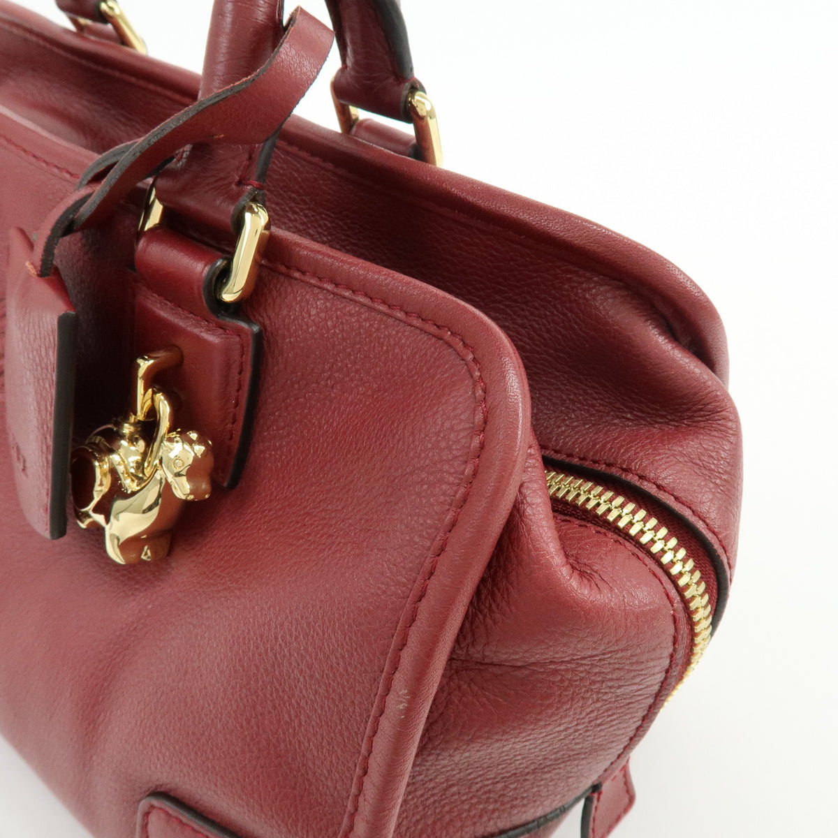 LOEWE Anagram Amazona 28 Leather Hand Bag Boston Bag Wine Red