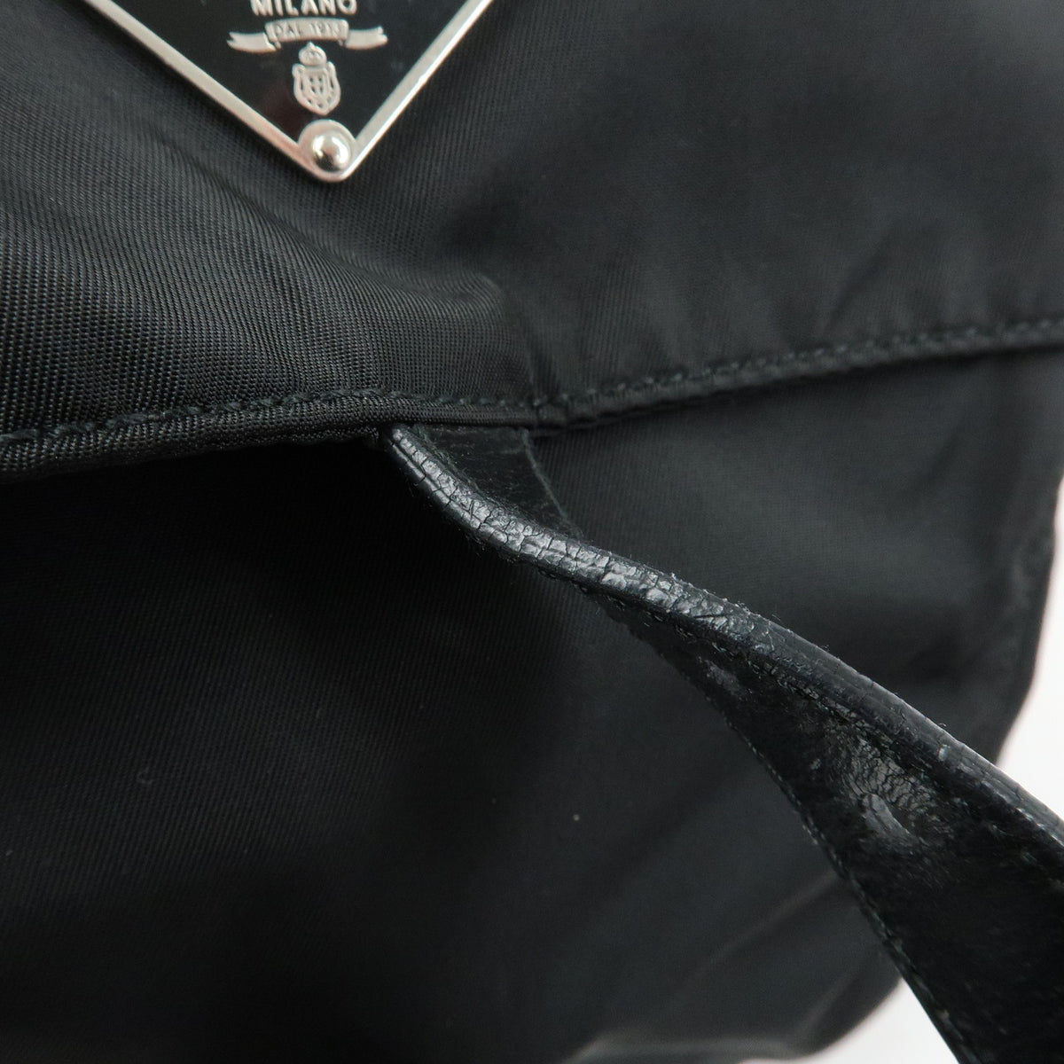 PRADA Triangle Logo Nylon Leather Shoulder Bag Crossbody Bag Black