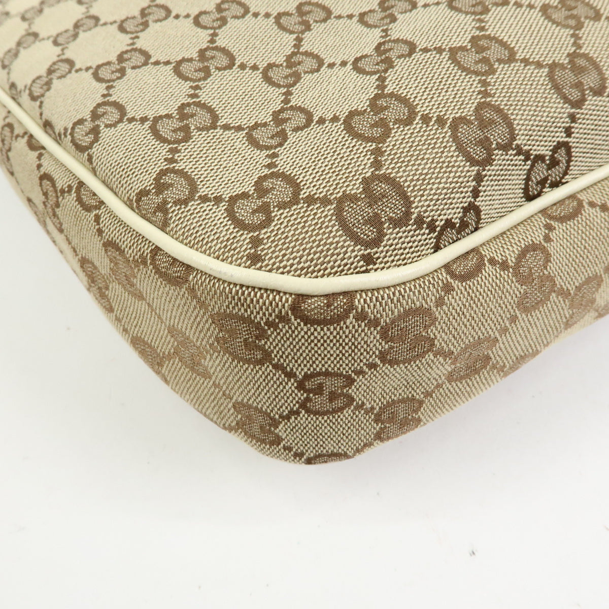 GUCCI GG Canvas Leather Shoulder Bag Hand Bag Beige White 153010