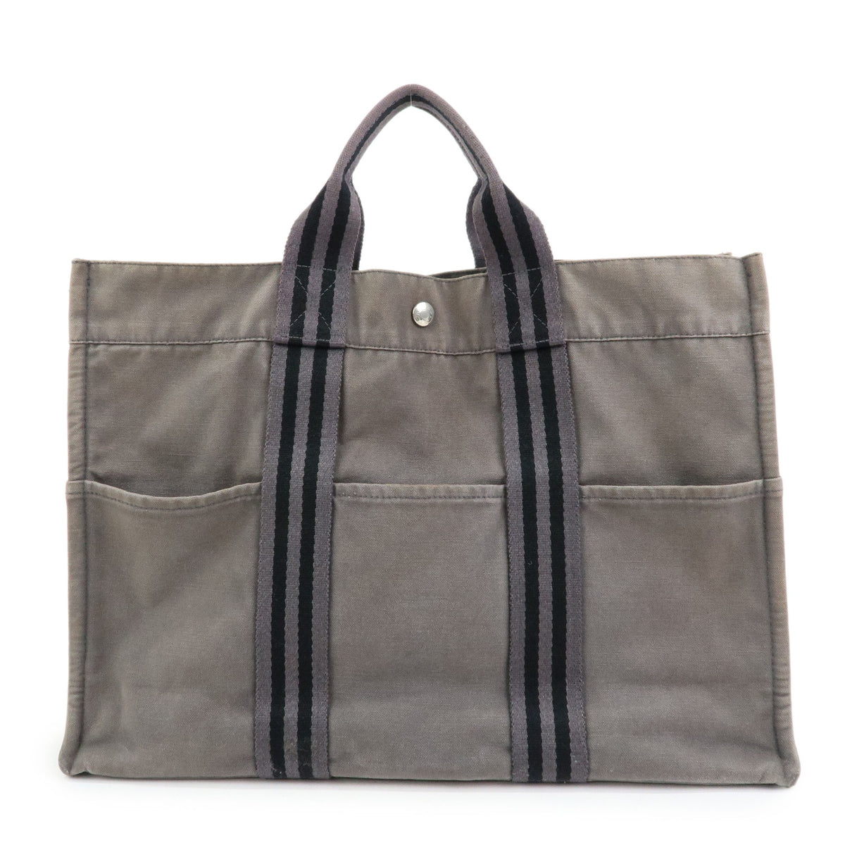 HERMES Herline Fourre Tout MM Canvas Tote Bag Grey Black