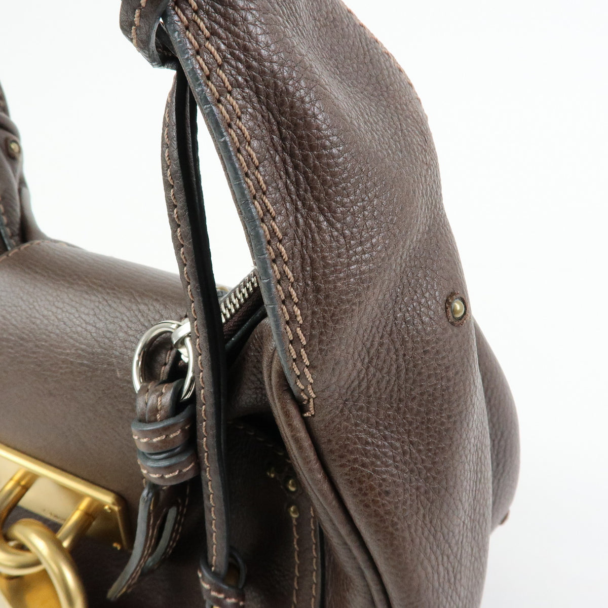 Chloe Paddington Leather Shoulder Bag Crossbody Bag Brown Pink