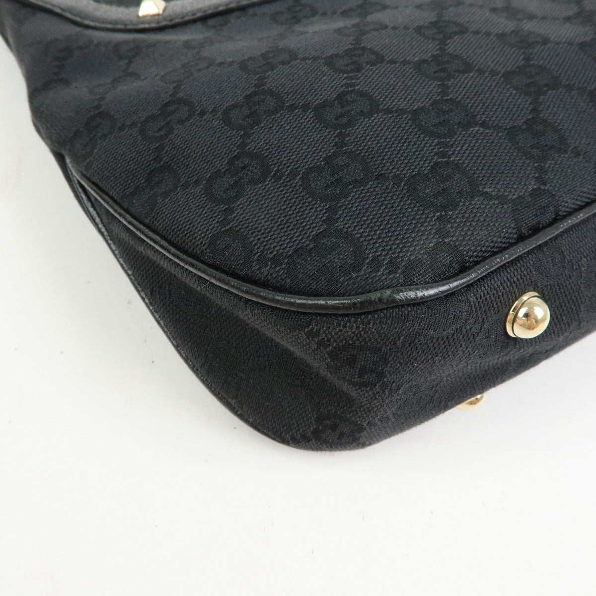 GUCCI Bamboo GG Canvas Leather Hand Bag Black 137378