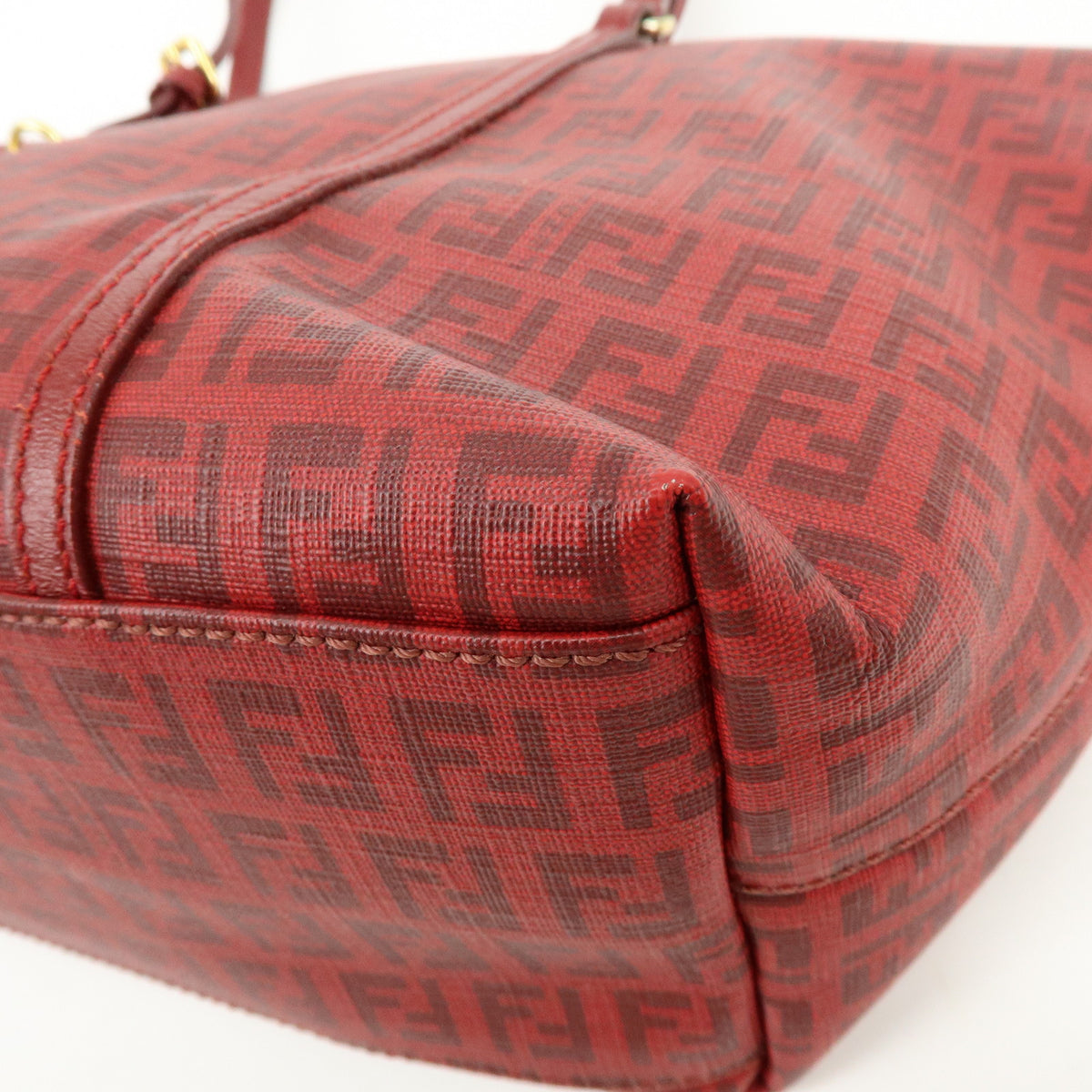 FENDI Zucchino PVC Leather Tote Bag Hand Bag Red 8BH214