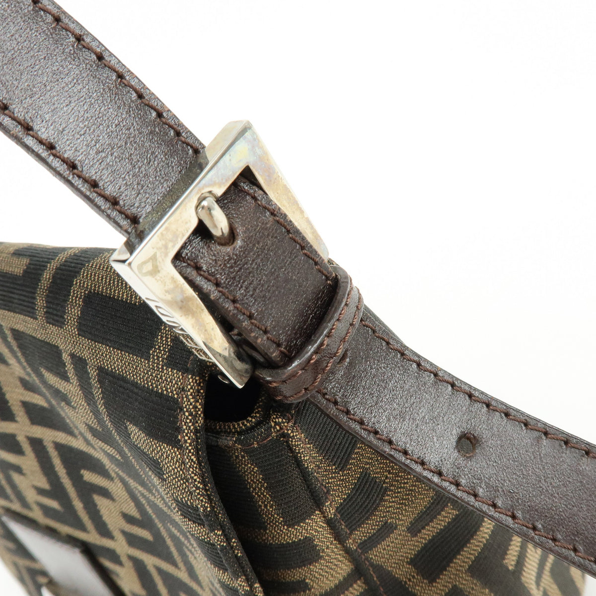 FENDI Mamma Baguette Zucca Canvas Leather Hand Bag Brown 26325