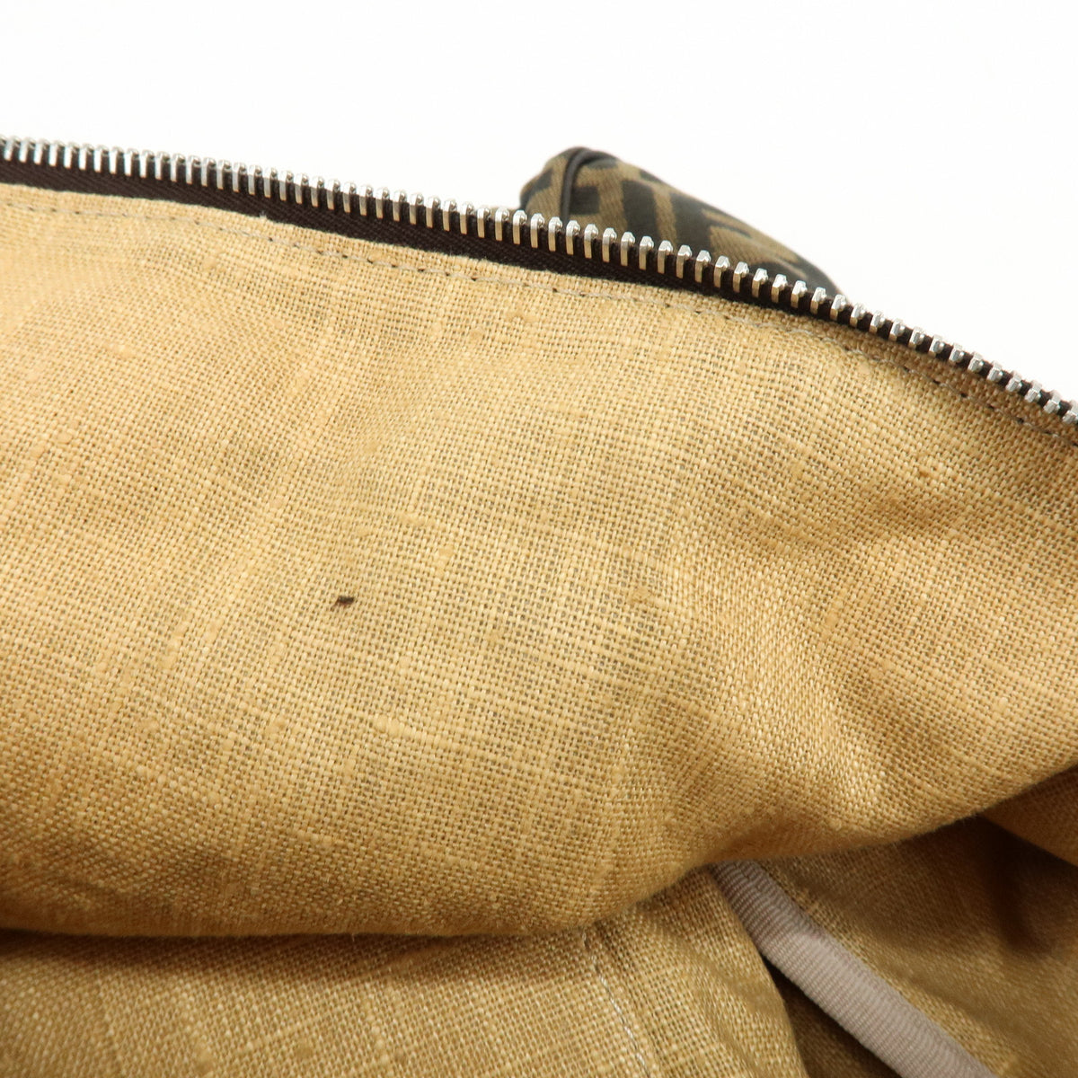 FENDI Zucca Selleria Jacquard Leather Shoulder Bag Boston Bag Brown