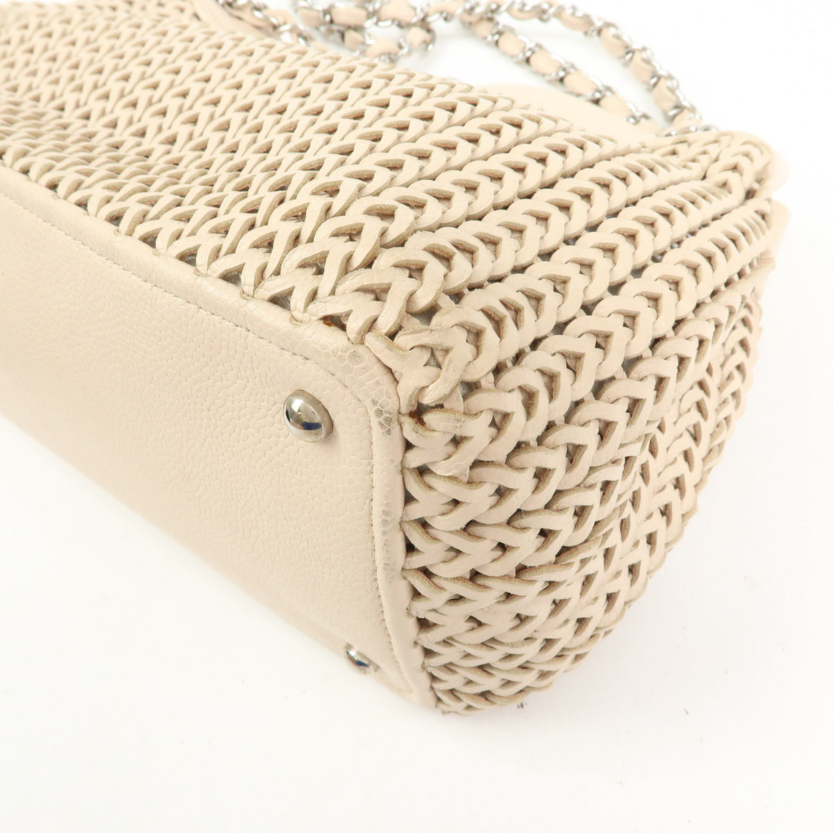 CHANEL Caviarskin Mesh CC Charm Chain Shoulder Bag Beige A28002