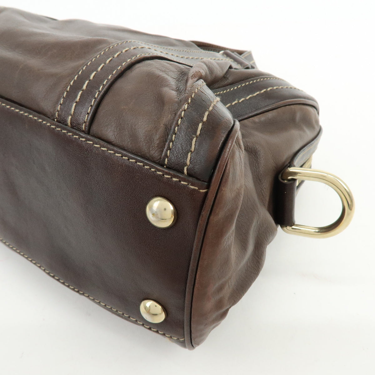 GUCCI Duchessa Leather Mini Boston Bag Hand Bag Dark Brown 181487