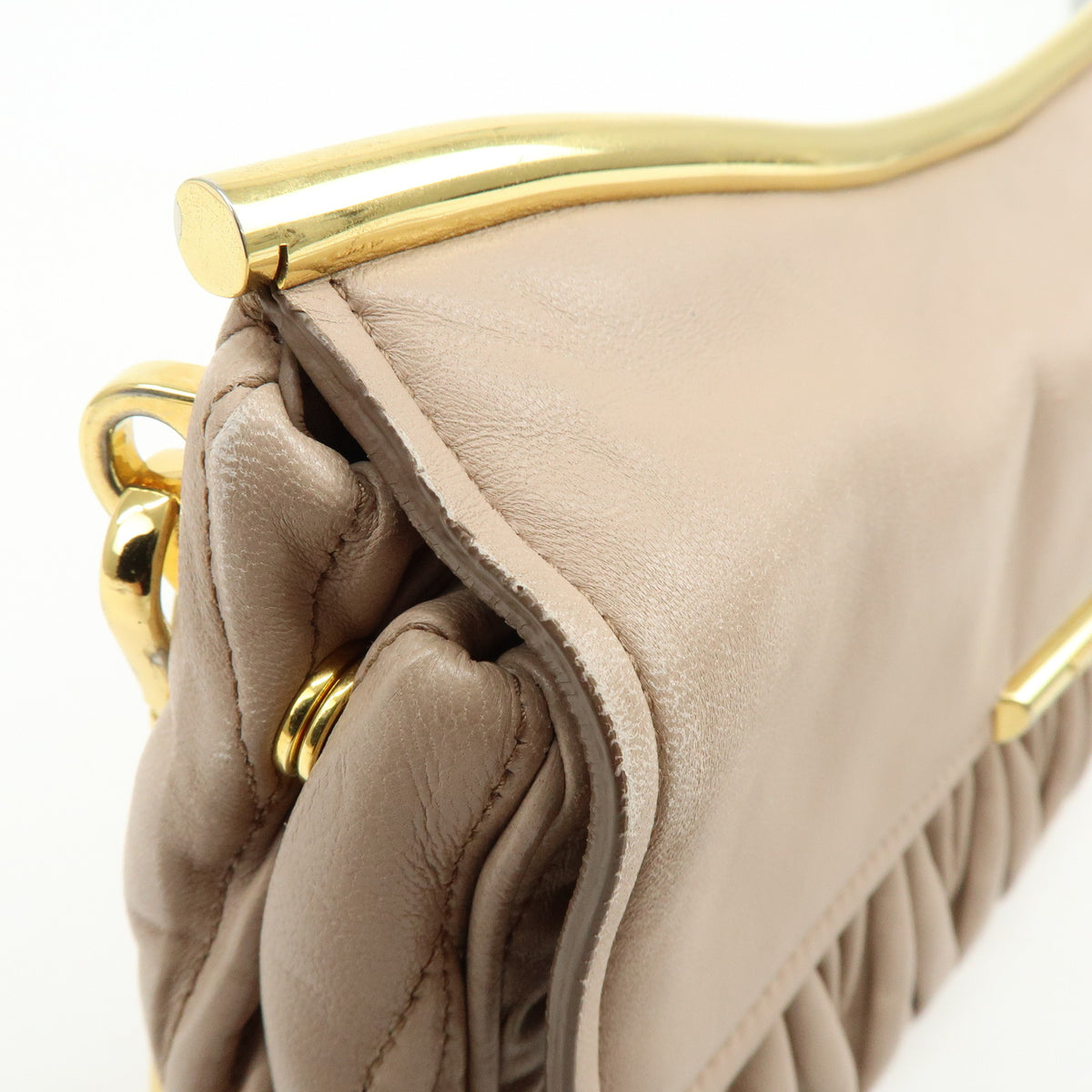 MIU MIU Matelasse Nappa Leather Chain Shoulder Bag Pink Beige