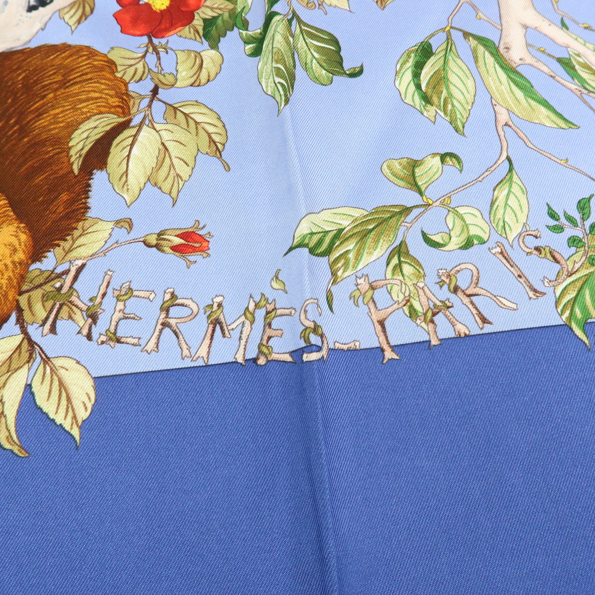 HERMES Silk 100% Scarf AU COEUR DES BOIS Blue