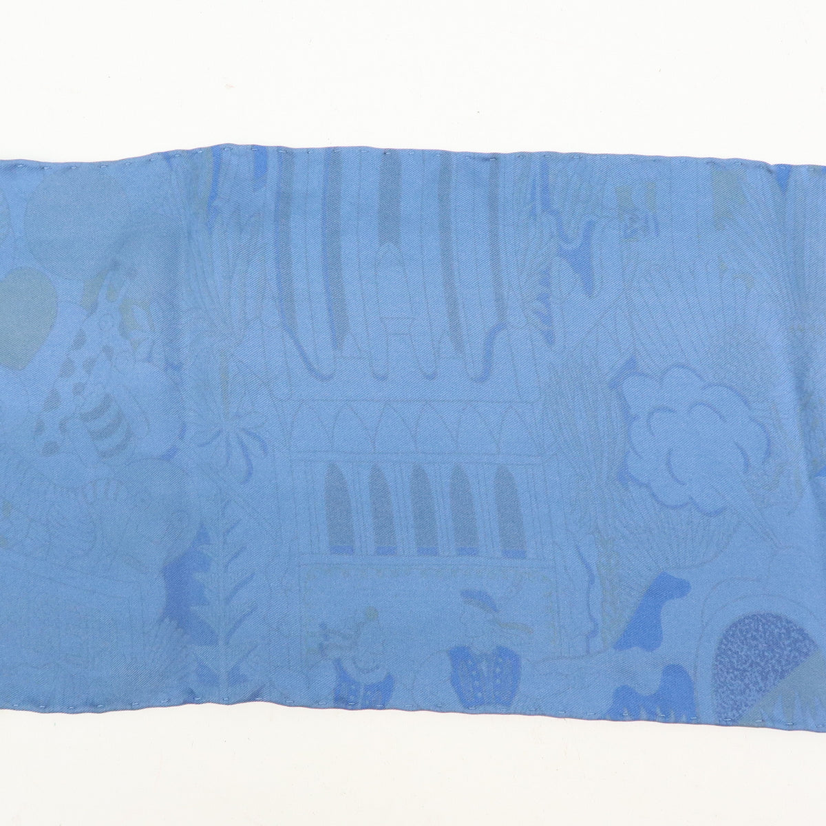 HERMES Maxi Twilly Silk 100% Scarf ANIMAPOLIS Blue Beige Black