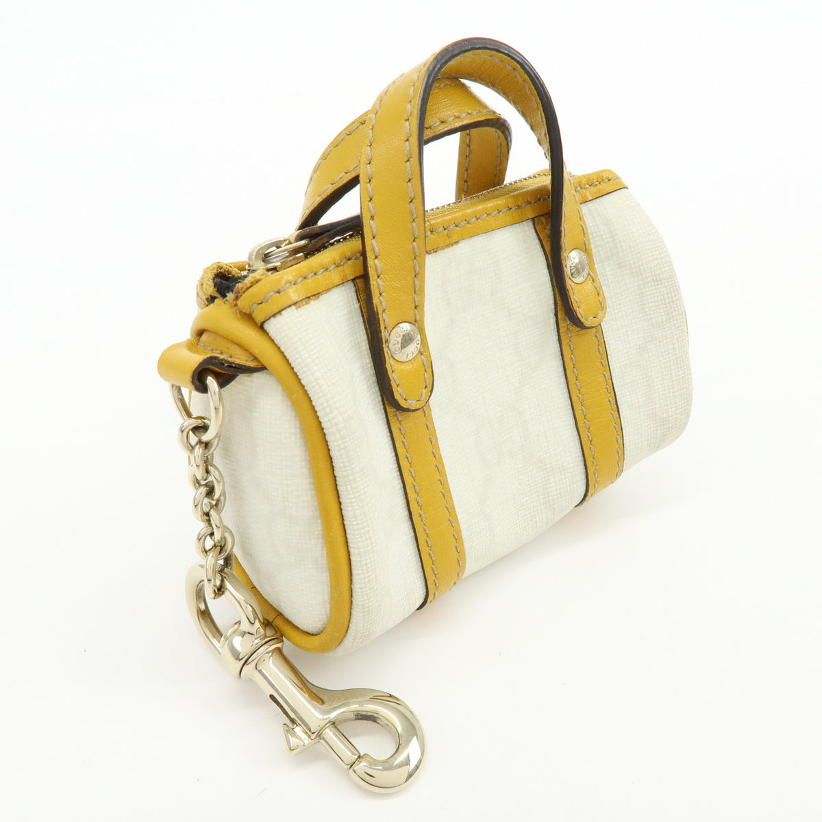 GUCCI GG Supreme Leather Mini Boston Bag Charm White Yellow 198338