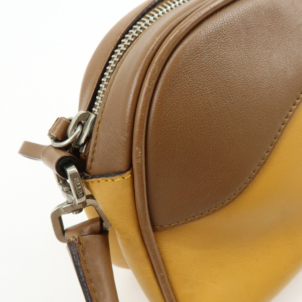 PRADA Logo Sport Leather Shoulder Bag Hand Bag Yellow Brown