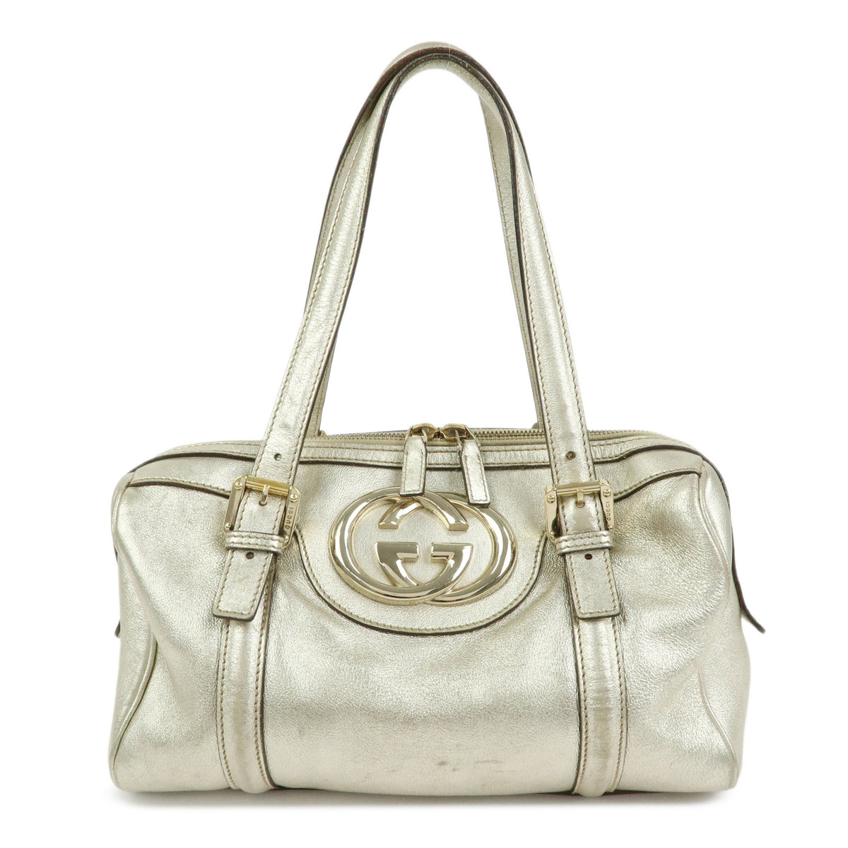 GUCCI Interlocking G Leather Mini Boston Bag Champagne Gold 170009