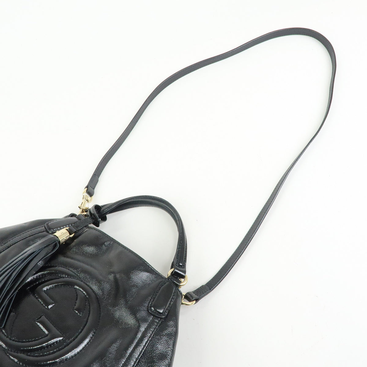 GUCCI SOHO Interlocking G Patent Leather 2Way Bag Hand Bag Black 336751