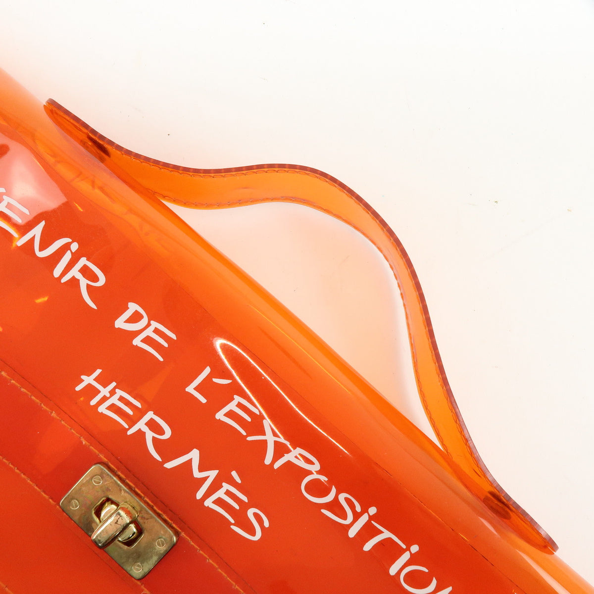 HERMES Kelly Vinyl Turn-Lock Hand Bag Clear Orange