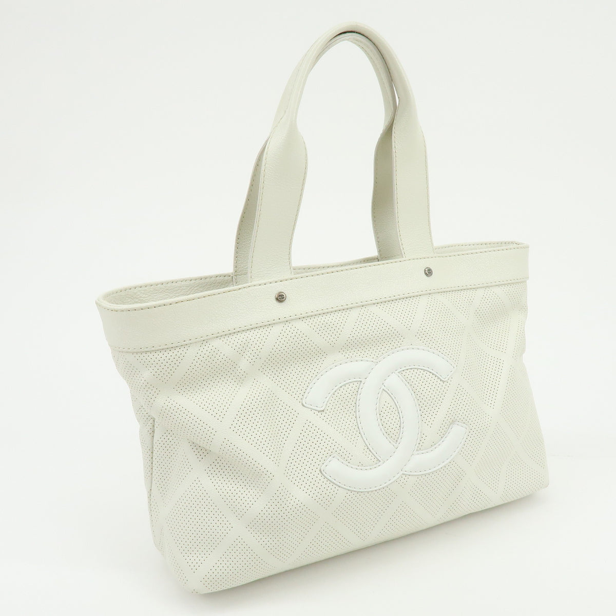 CHANEL COCO Mark Leather Perforated Shoulder Bag Hand Bag White