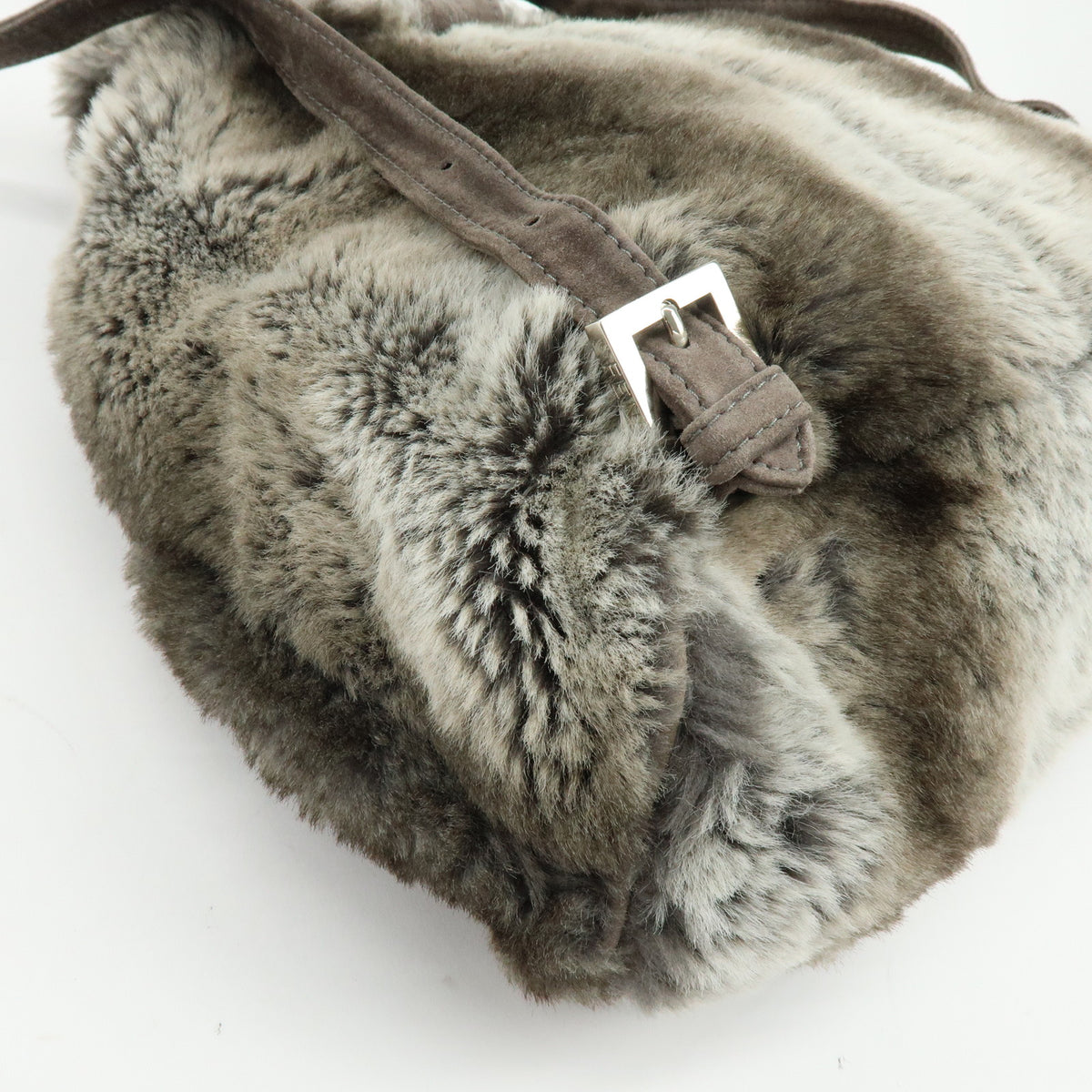 FENDI Zucca Mink like Fur Suede Backpack Rucksuck Gray