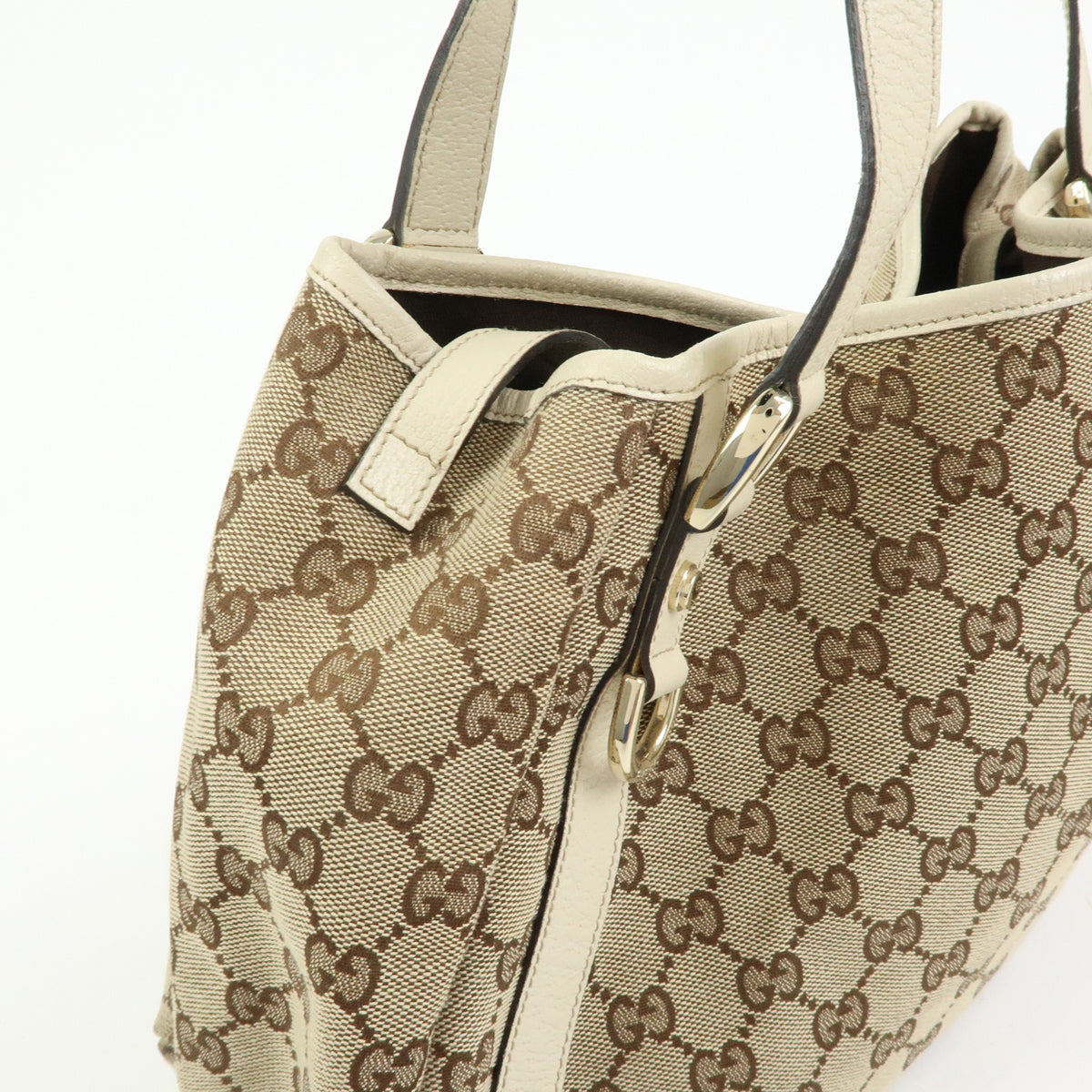GUCCI Abbey GG Canvas Leather Tote Bag Hand Bag Beige Ivory 130736