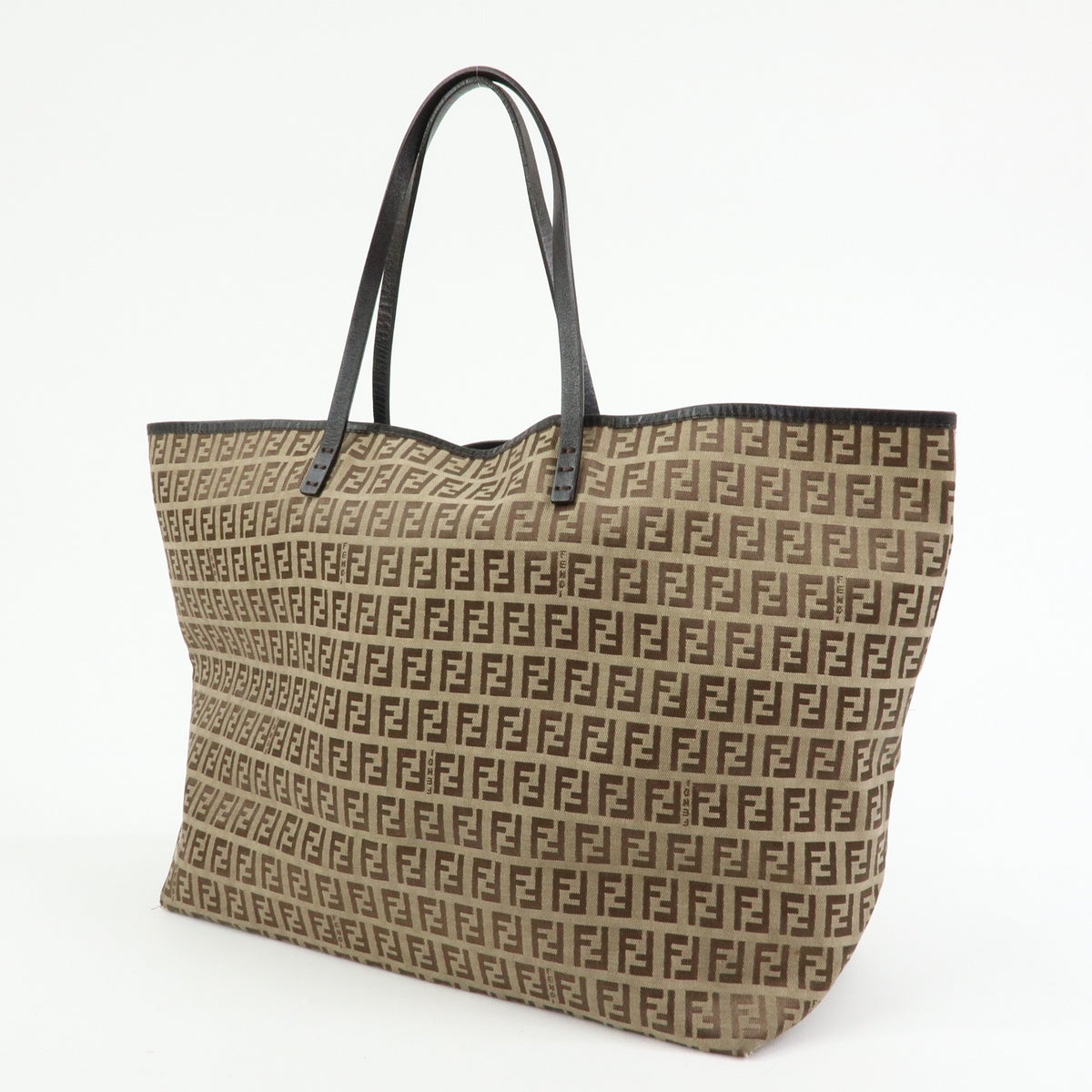 FENDI Zucchino Canvas Leather Tote Bag Hand Bag Brown 8BH005