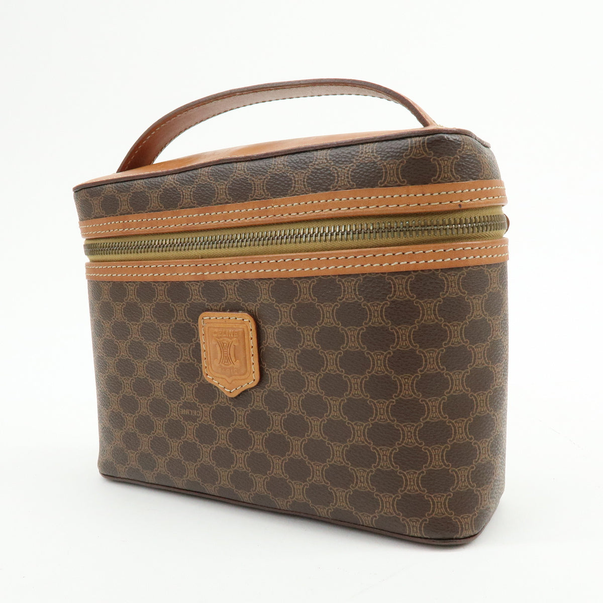 CELINE Macadam PVC Leather Hand Bag Vanity Bag Brown