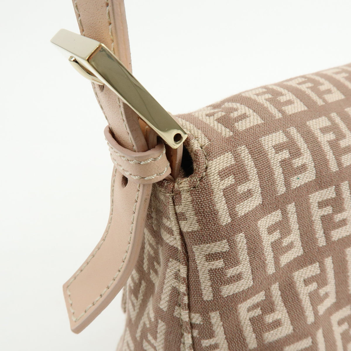 FENDI Mamma Baguette Zucchino Canvas Leather Shoulder Bag Pink 8BR001