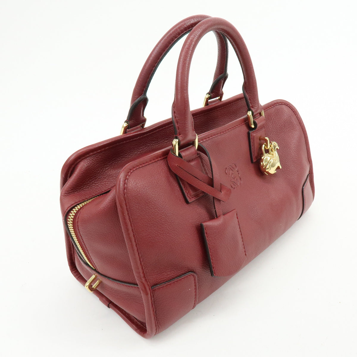 LOEWE Anagram Amazona 28 Leather Hand Bag Boston Bag Wine Red