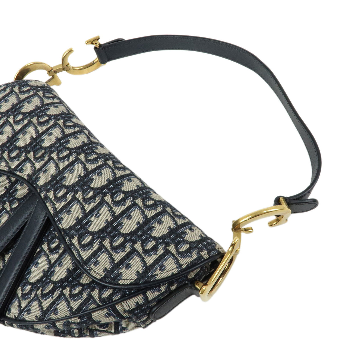 Christian Dior Saddle Oblique Jaquard Canvas Leather Shoulder Bag Navy