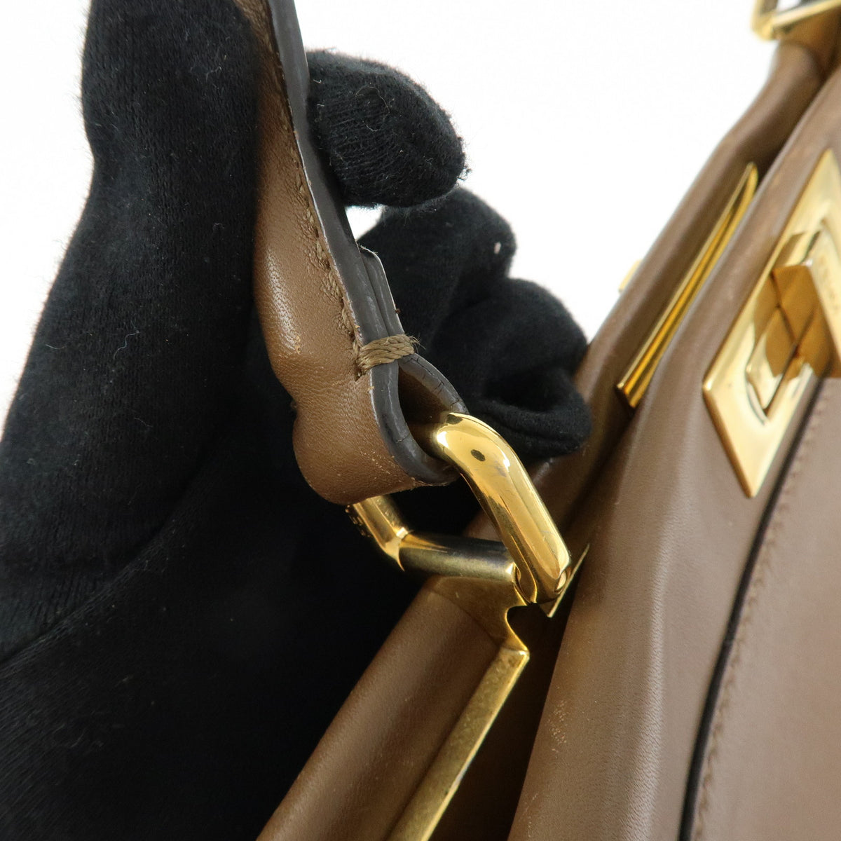 FENDI Peekaboo Medium Leather 2Way Hand Bag Shoulder Bag Brown 8BN290