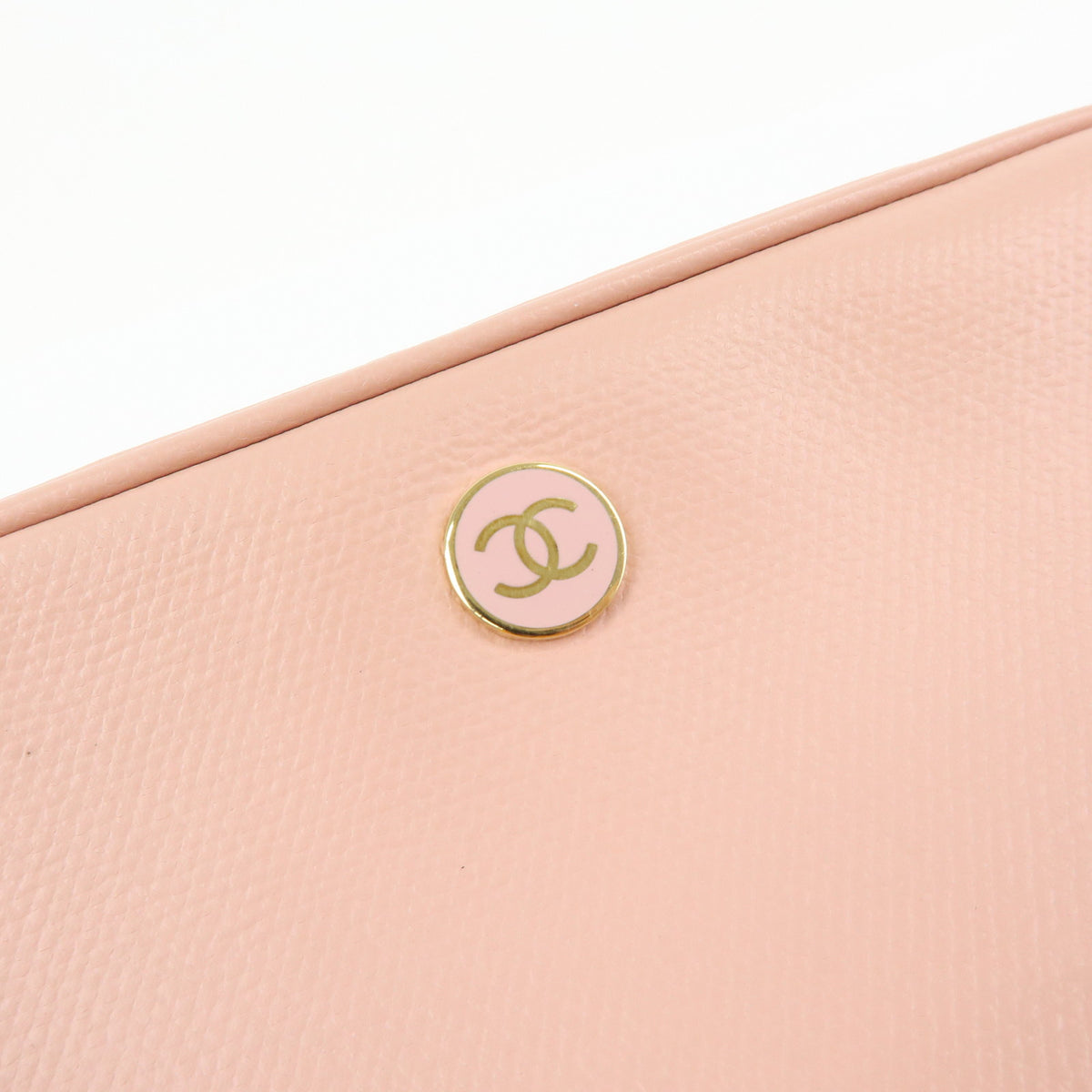 CHANEL COCO Button COCO Mark Leather Cosmetic Pouch Pink A20913