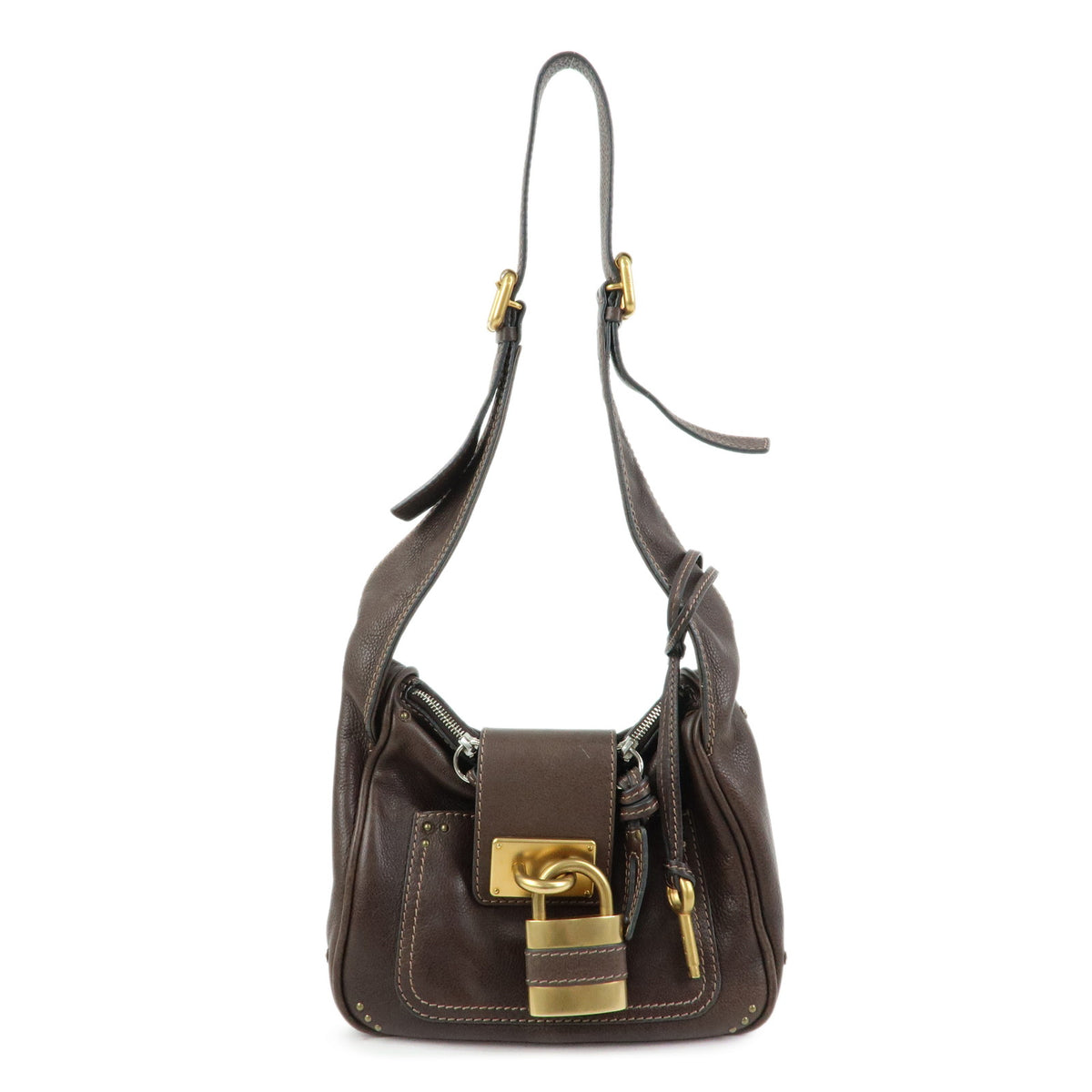 Chloe Paddington Leather Shoulder Bag Crossbody Bag Brown Pink